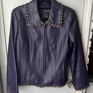Chic Purple Leather Jacket with Fringe Accents
